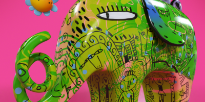 Elefantes con distintos diseños en distintas obras creadas a mano