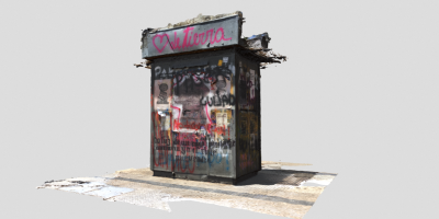 Imagen 3D de un kiosko grafiteado.